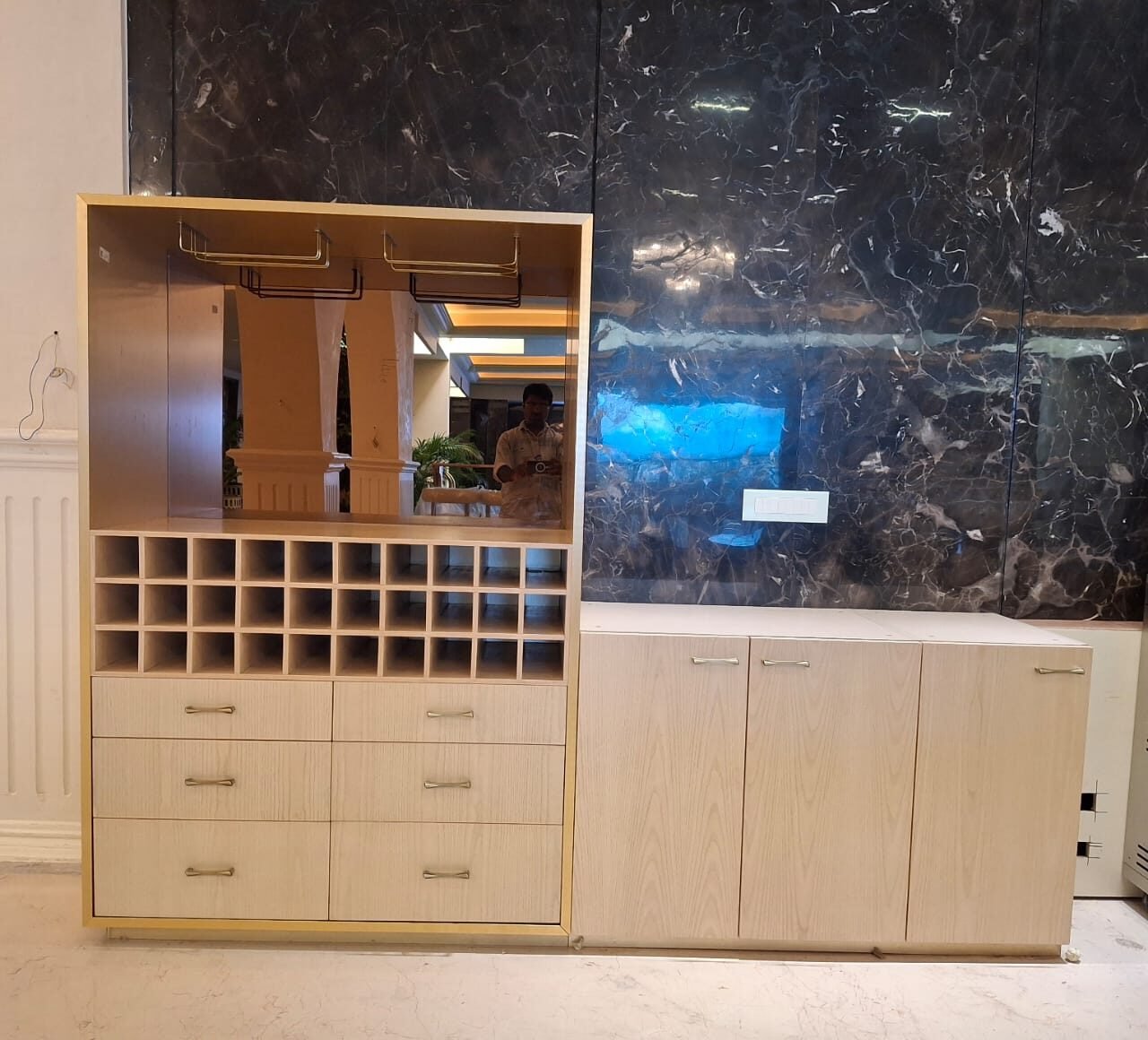 Bar Counters customised furniture base unit with glass hangers and wine storage
